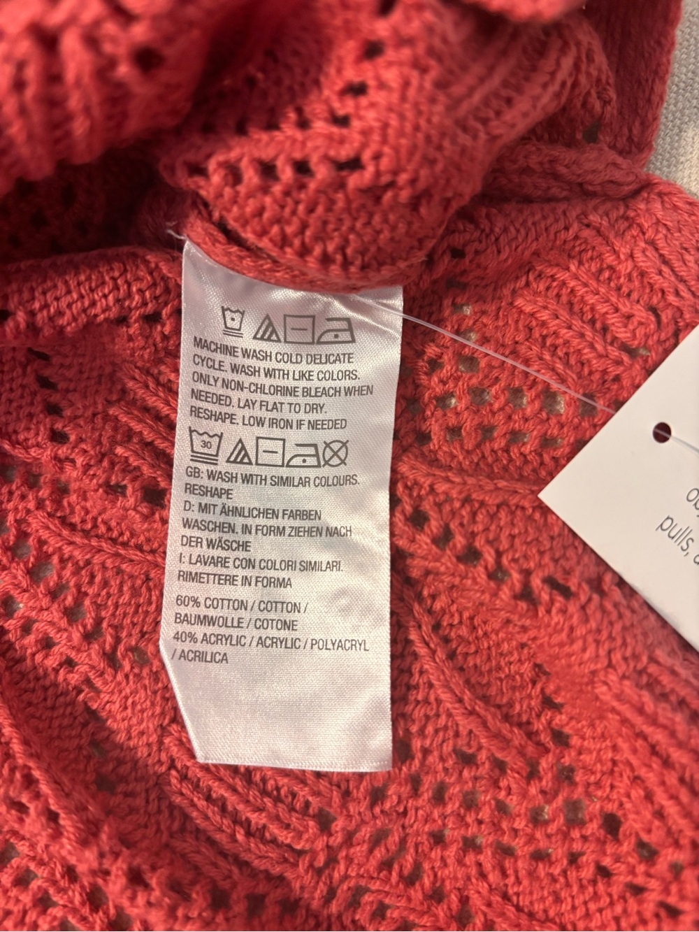 Peace Love World NWT coral red crocheted knit v-neck sweater - Picture 6 of 9